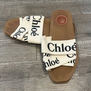 Chloe Tan and Cream Logo Sandals